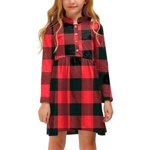 LIKE NEW Girls Sz 5/6 Red & Black Buffalo Plaid Long Sleeve Dress BESSER BAY